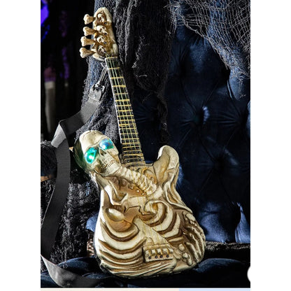 2 Ft. Light-Up Ukulele-Shaped Plastic Skeleton Halloween Decoration