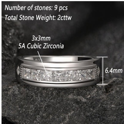 Mens Wedding Band Ring 2Ct Princess 5A Cubic Zirconia 925 Sterling Silver Size 13