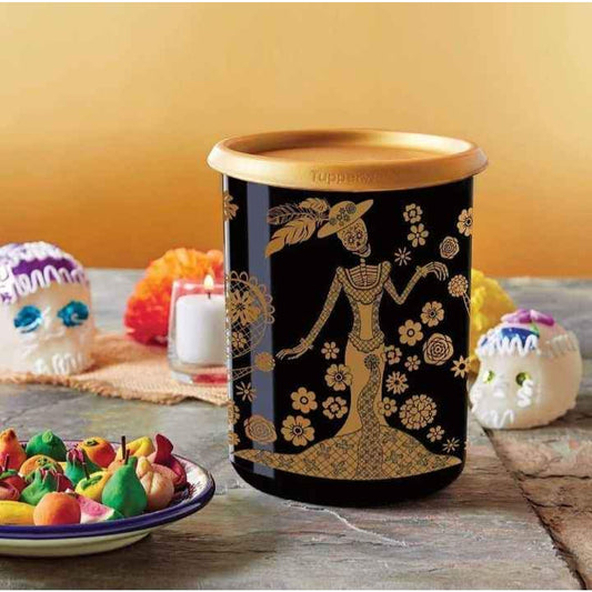 NEW Halloween Tupperware Dia de Los Muertos Canister BLACK Catrinas 12 Cup