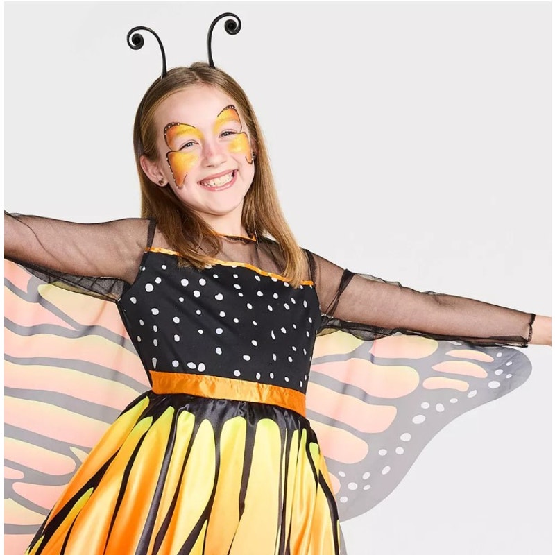 Kids Size S (6-7) Glows under Blacklight Monarch Butterfly Costume Dress