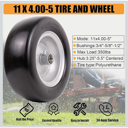 11x4.00-5 Zero Turn Lawn Mower Flat Free Wheels / Tires Set of 2
