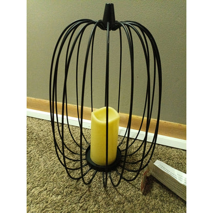 15" Lit Metal Pumpkin Lantern w/ Flickering Faux Candle
