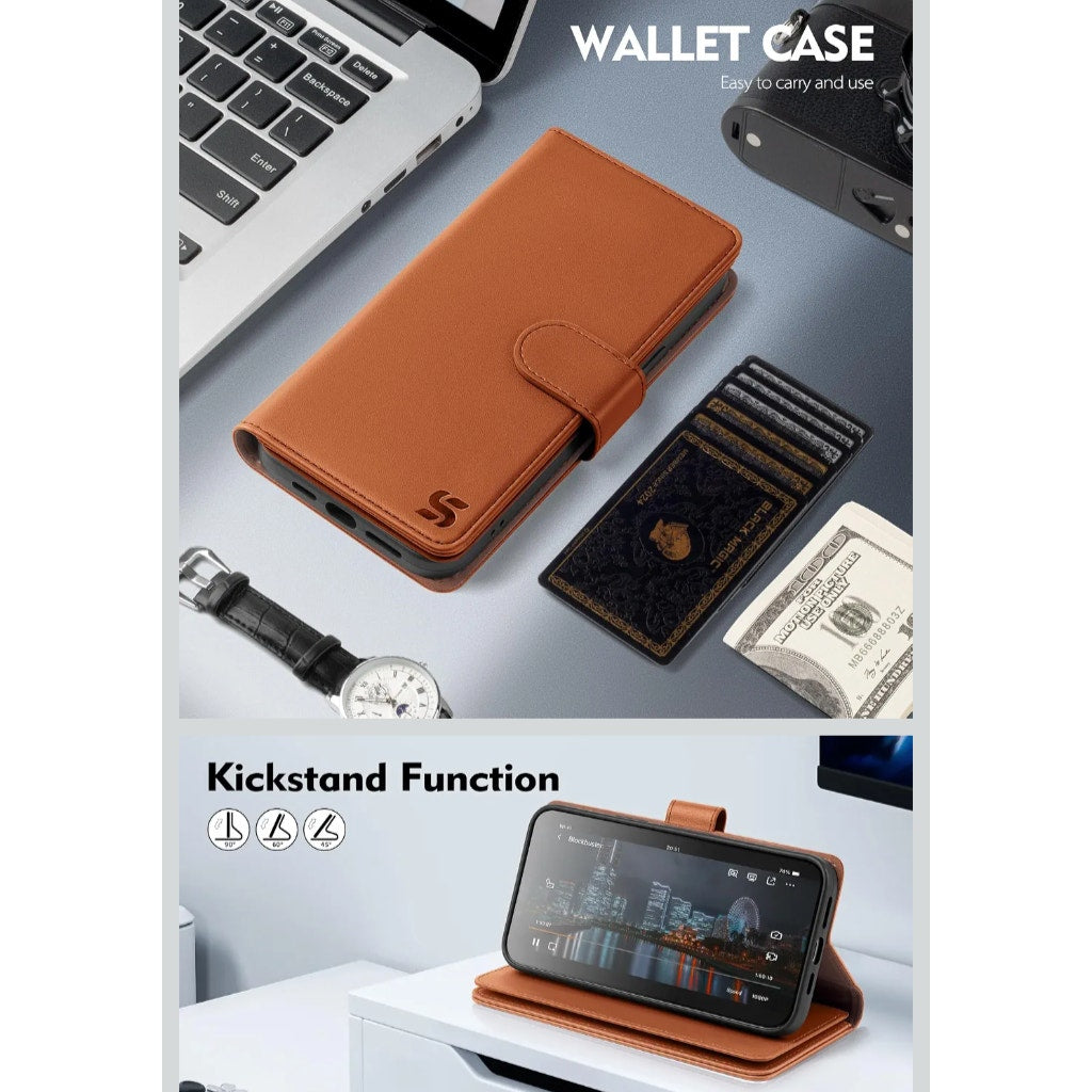 Shieldtop for iPhone 17 Wallet Case with Card Holder Brown
