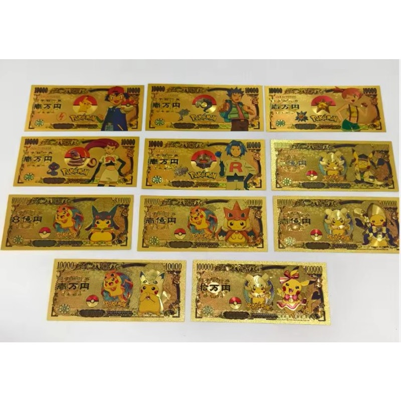 Pokemon Themed Gold Plated Banknotes Collection Set