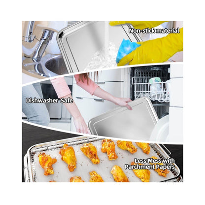 Air Fryer Basket w/ Crisper Tray Set for Oven & 30 Parchment Papers Stainless Steel