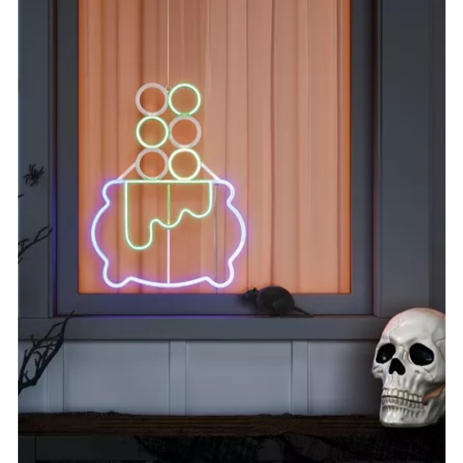 Brewing Cauldron Animated Faux Neon LED Halloween Decoration