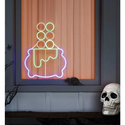 Brewing Cauldron Animated Faux Neon LED Halloween Decoration