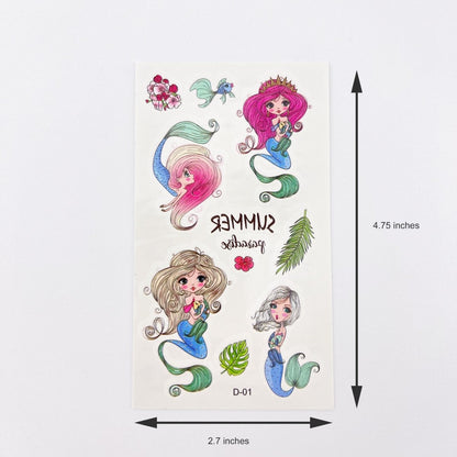 Mermaid Tattoos for Kids – 10 Sheets Party Favor Body Stickers