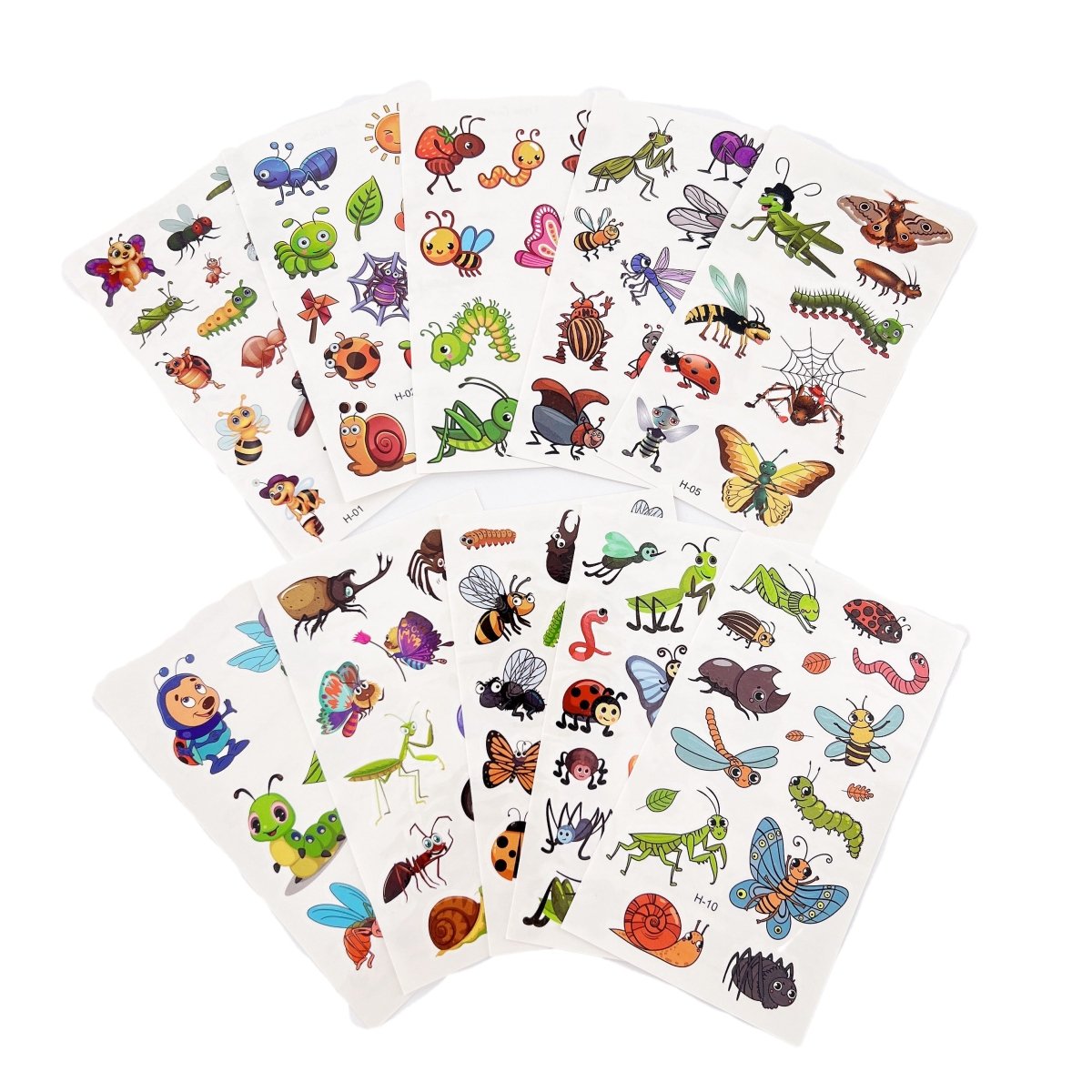 Cartoon Bugs Tattoos – 10 Sheets Non-Toxic Waterproof Stickers