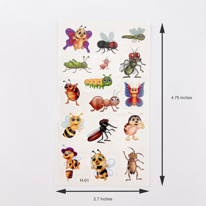Cartoon Bugs Tattoos – 10 Sheets Non-Toxic Waterproof Stickers