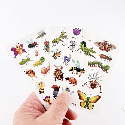 Cartoon Bugs Tattoos – 10 Sheets Non-Toxic Waterproof Stickers