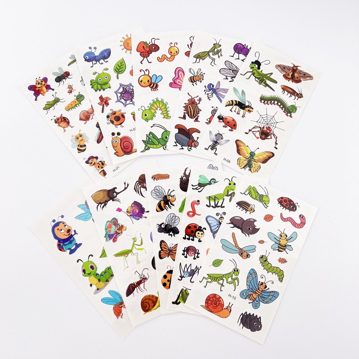 Cartoon Bugs Tattoos – 10 Sheets Non-Toxic Waterproof Stickers