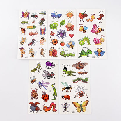 Cartoon Bugs Tattoos – 10 Sheets Non-Toxic Waterproof Stickers