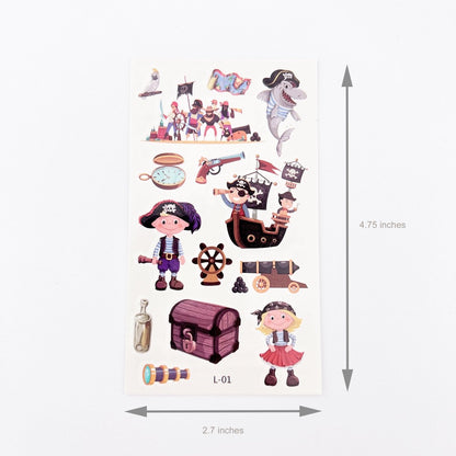 Cartoon Pirate Tattoos for Kids – 10 Waterproof Tattoo Sheets