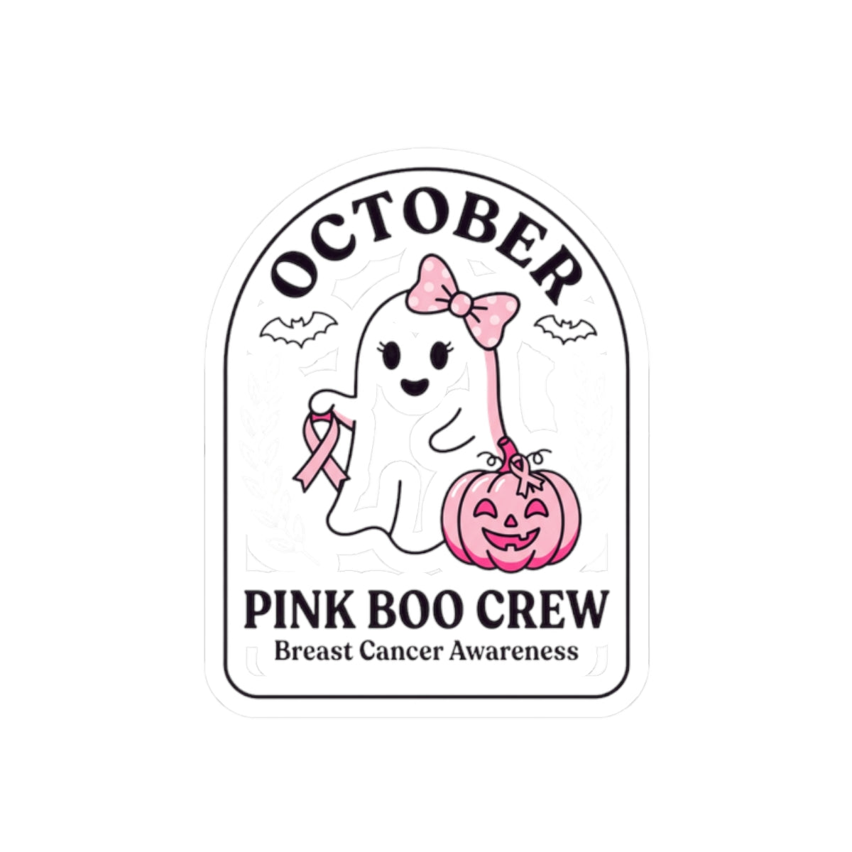 Pink Boo Crew October Ribbon Sticker | Breast Cancer Awareness Kiss-Cut