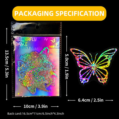 100pcs Butterfly Holographic Stickers – Waterproof Vinyl Set