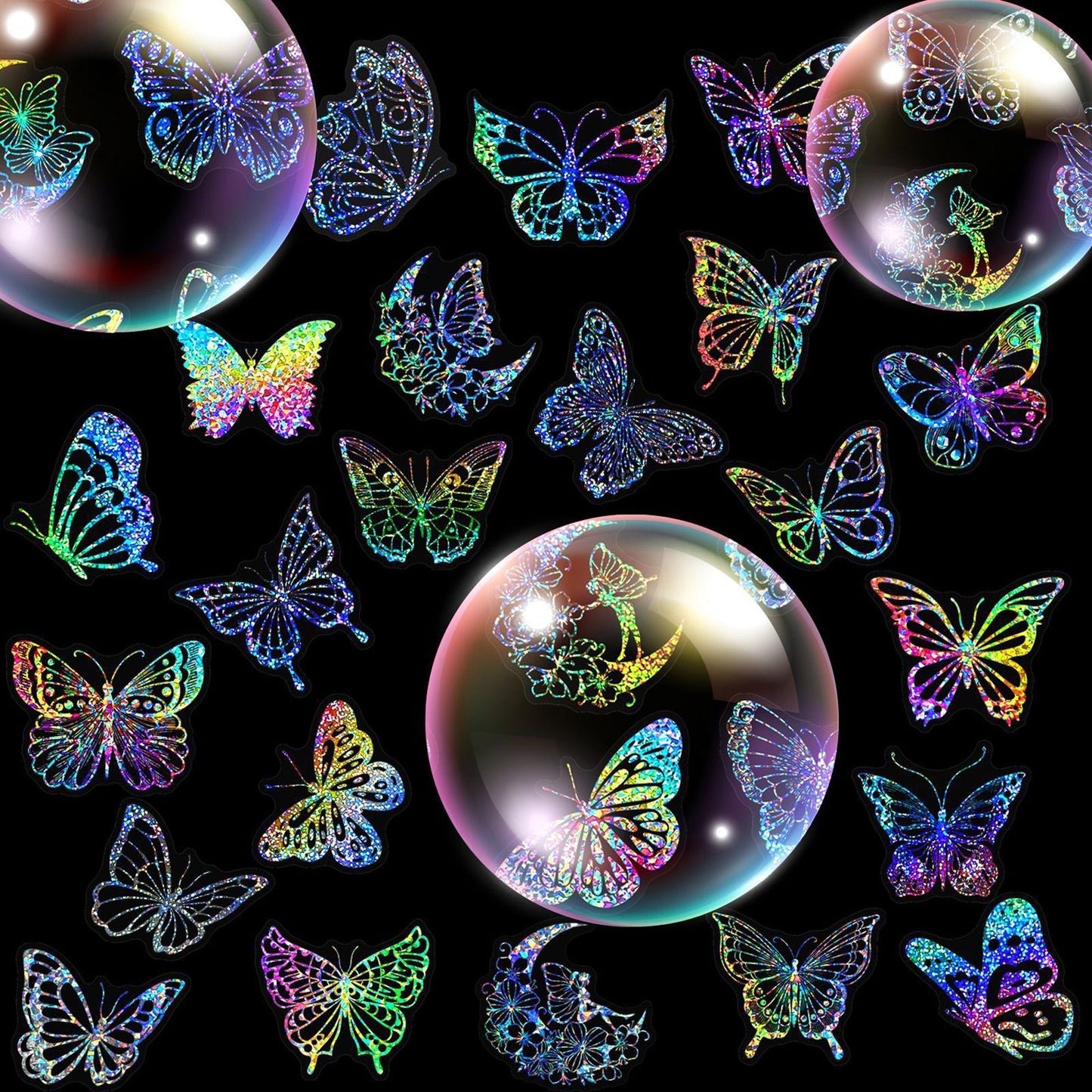 100pcs Butterfly Holographic Stickers – Waterproof Vinyl Set