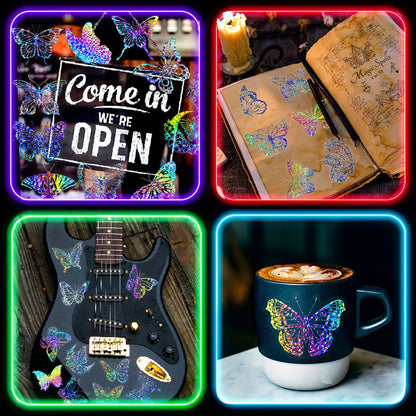 100pcs Butterfly Holographic Stickers – Waterproof Vinyl Set