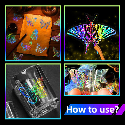 100pcs Butterfly Holographic Stickers – Waterproof Vinyl Set
