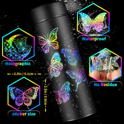 100pcs Butterfly Holographic Stickers – Waterproof Vinyl Set