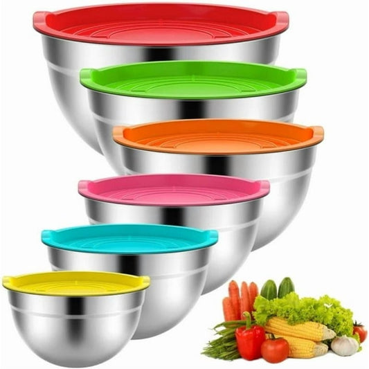 12 Piece Stainless Steel Mixing Bowl Set with Lids