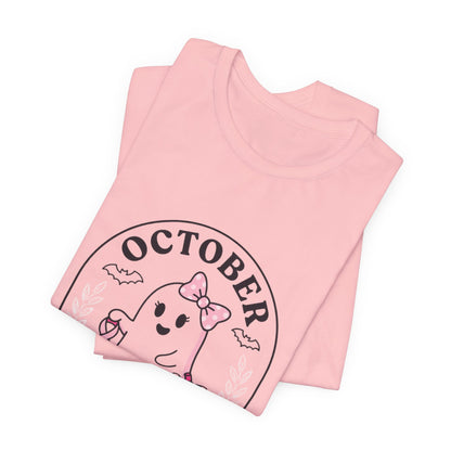 Pink Boo Crew Ghost Tee | Breast Cancer Awareness Ribbon, October Pink