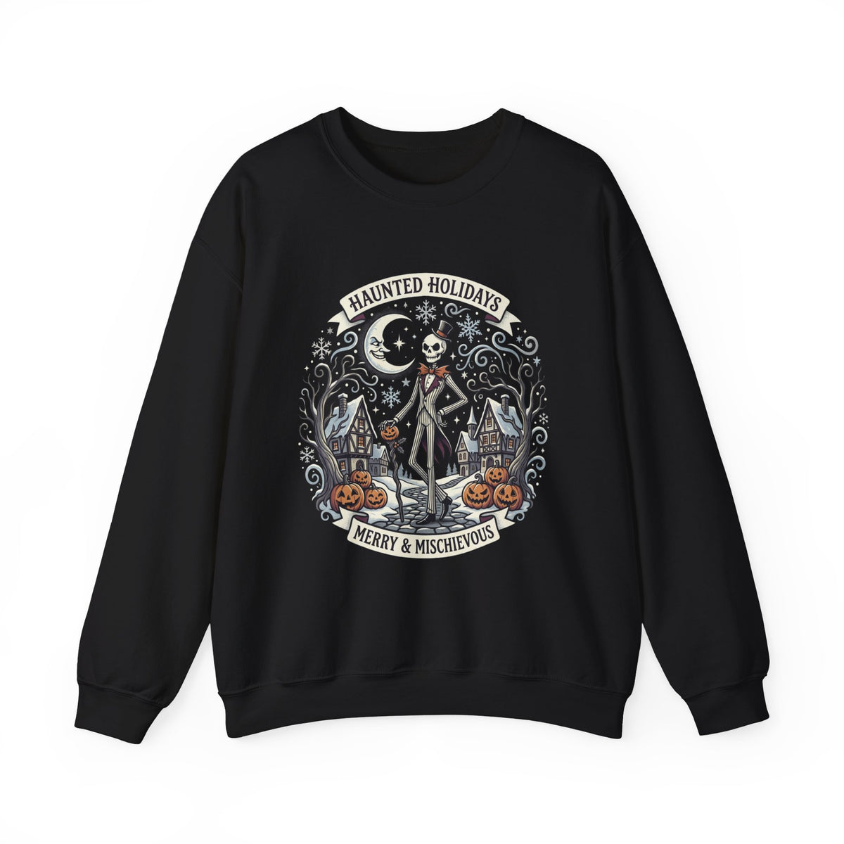 Dancing Skeleton Graveyard Crewneck Sweatshirt | Halloween Witch Design