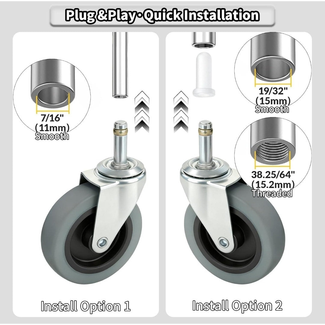 4 in, 7/16-Inch Stem Diameter Swivel Rubber Casters