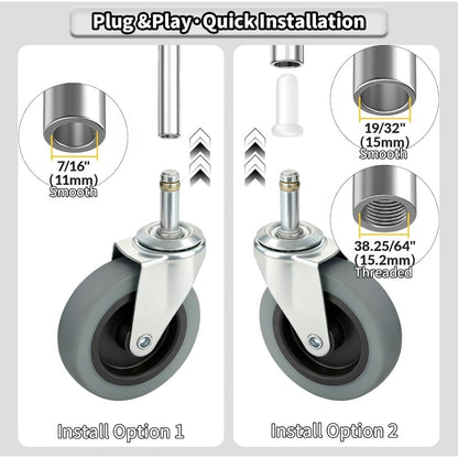 4 in, 7/16-Inch Stem Diameter Swivel Rubber Casters