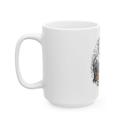 Haunted Holidays Ceramic Mug — "Merry & Mischievous" Halloween Skeleton Design (11oz, 15oz)