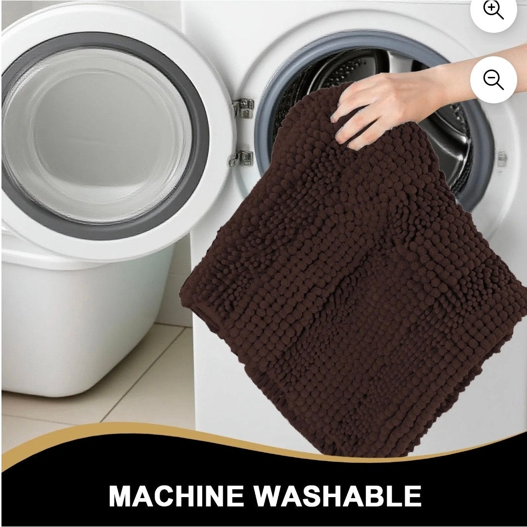 3 Piece Chenille Bath Rug Set Super Absorbent Chocolate Brown