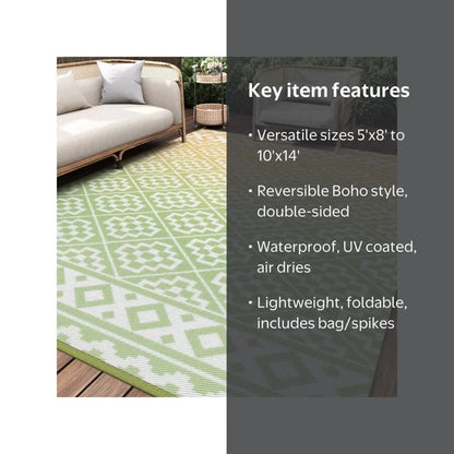 Outdoor Rug 5'x8' Waterproof Reversible Patio Rug Boho Geometric Indoor Outdoor Rugs