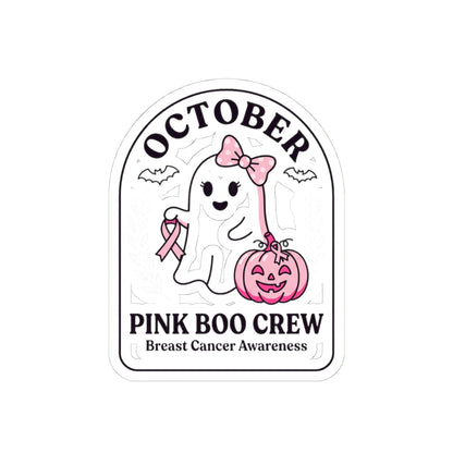 Pink Boo Crew October Ribbon Sticker | Breast Cancer Awareness Kiss-Cut