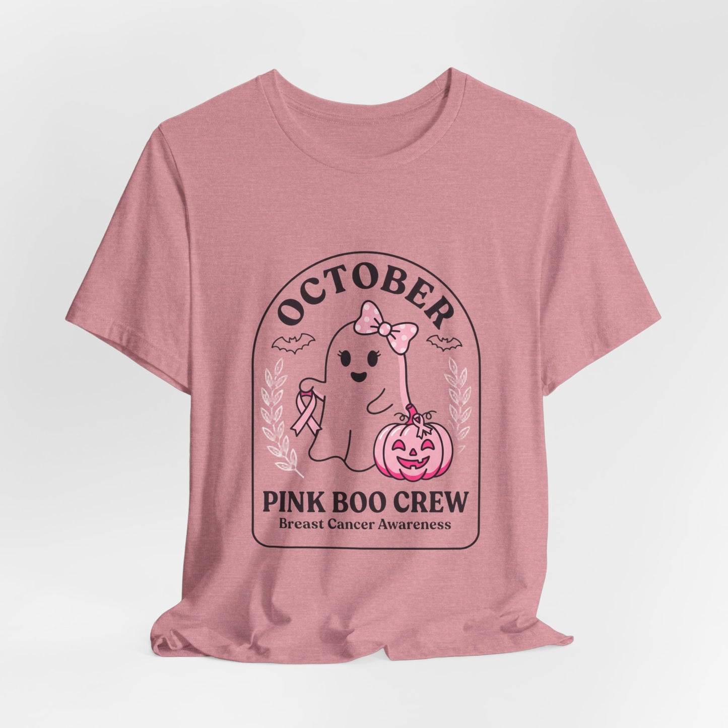 Pink Boo Crew Ghost Tee | Breast Cancer Awareness Ribbon, October Pink