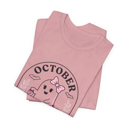 Pink Boo Crew Ghost Tee | Breast Cancer Awareness Ribbon, October Pink