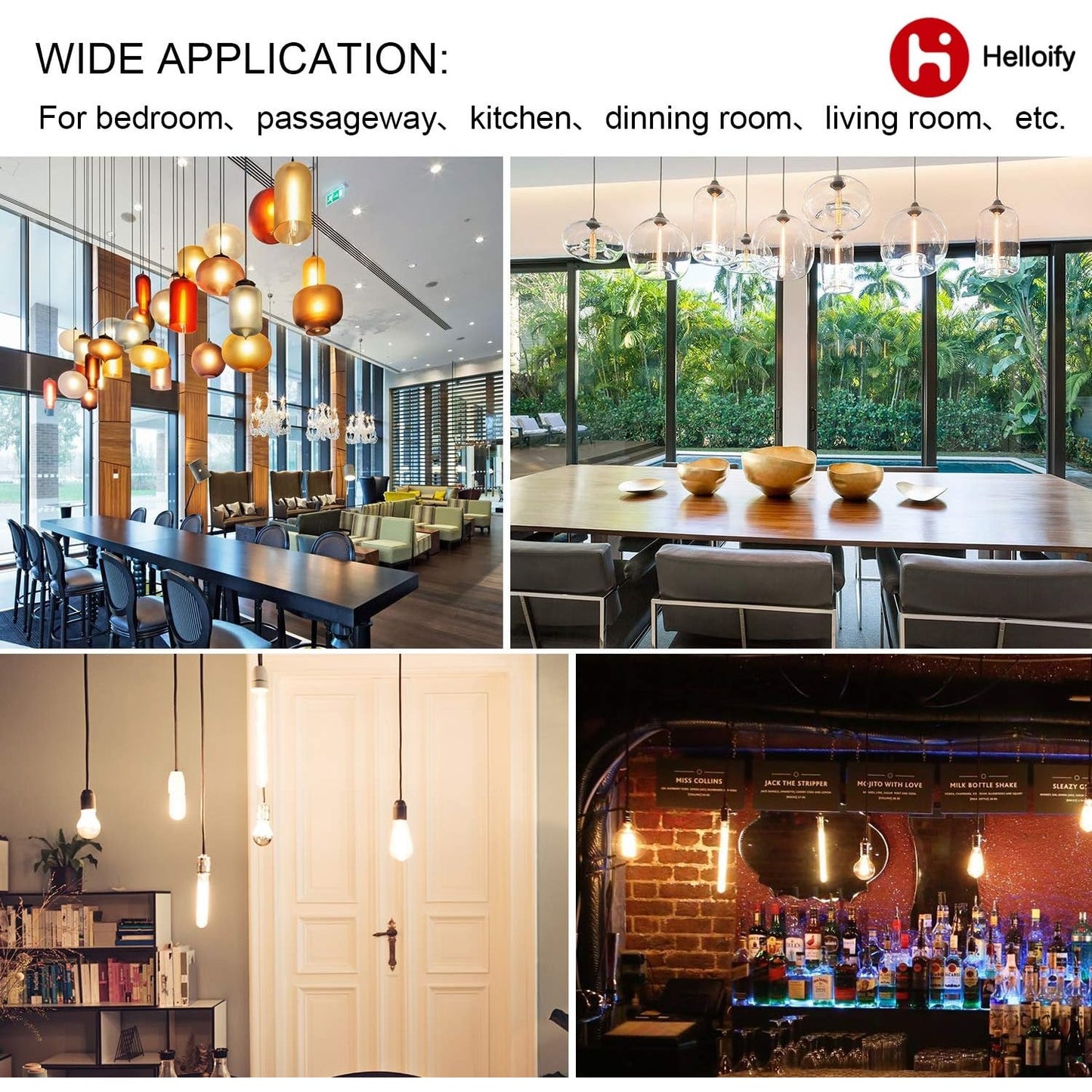 T10 Dimmable Vintage LED Edison Tubular Set of 4