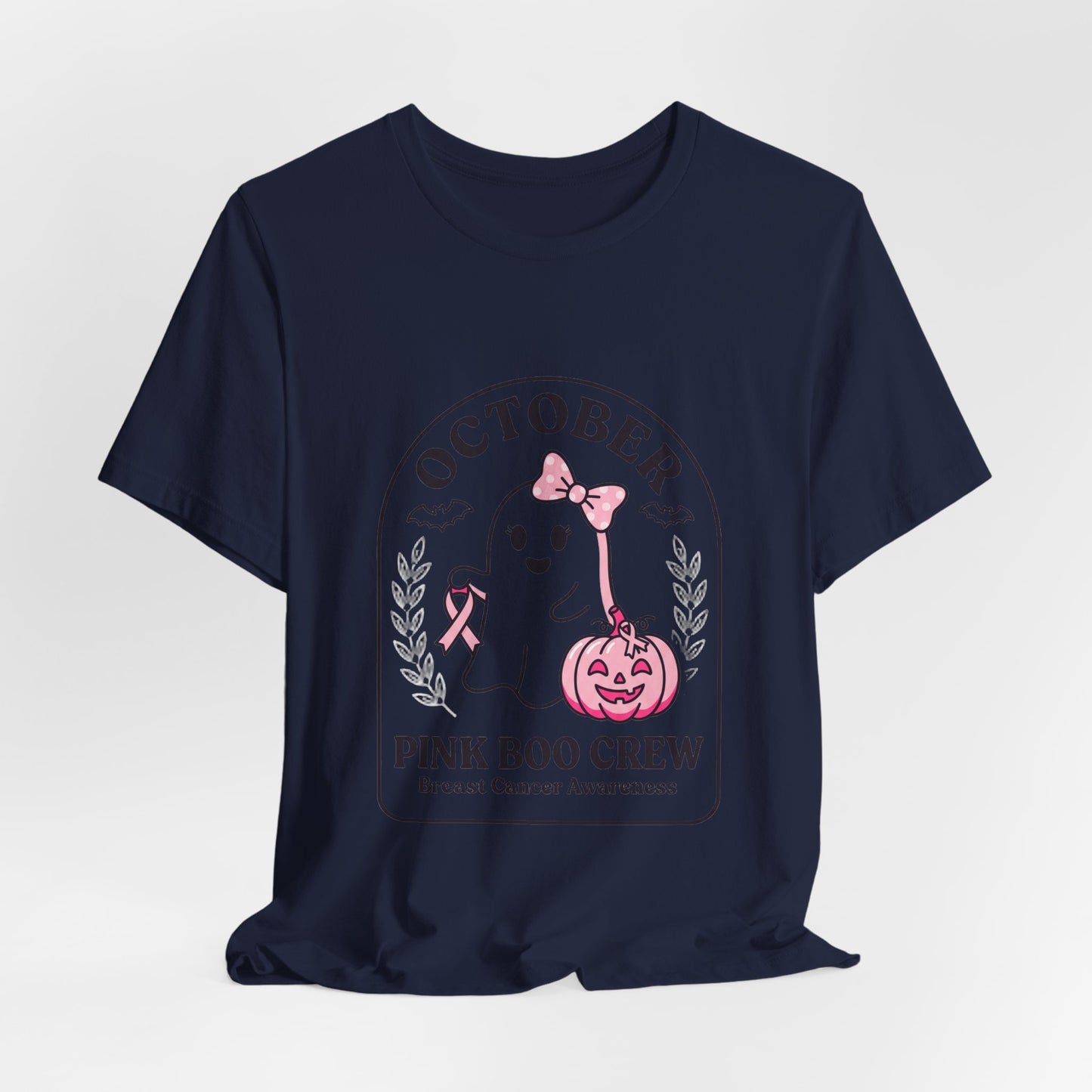Pink Boo Crew Ghost Tee | Breast Cancer Awareness Ribbon, October Pink