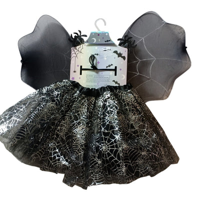 Black Spider Tutu 3PC Set Size 3T-4T Skirt, Web Wings, Headband Halloween Set