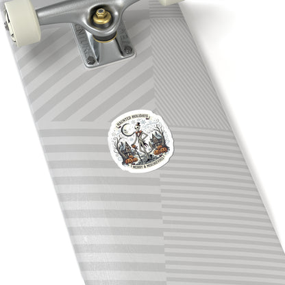 Haunted Holidays skeleton scene Sticker | Kiss-Cut Halloween sticker
