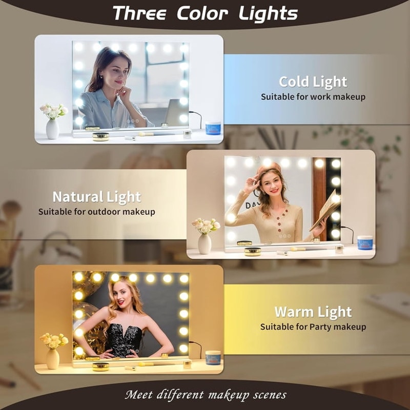 New Hollywood 23"x18" Vanity Mirror w/ Dimmable LED Lights & USB Charging Port