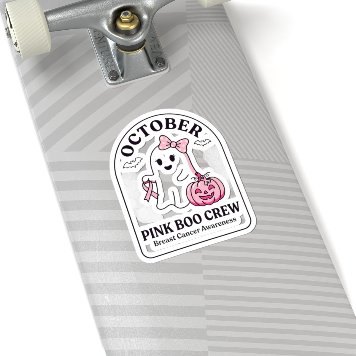 Pink Boo Crew October Ribbon Sticker | Breast Cancer Awareness Kiss-Cut