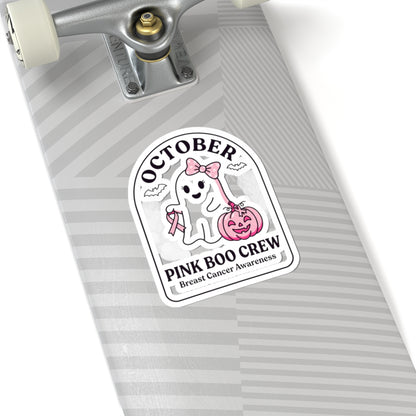 Pink Boo Crew October Ribbon Sticker | Breast Cancer Awareness Kiss-Cut