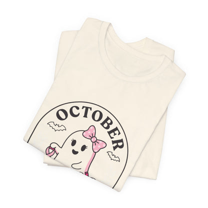 Pink Boo Crew Ghost Tee | Breast Cancer Awareness Ribbon, October Pink