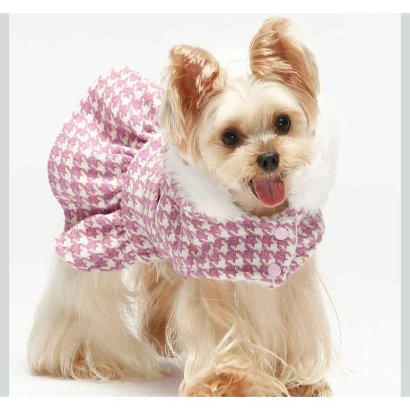 Luxury Faux Fur Dog Thermal Pet Coat Dress with Hood Size Medium