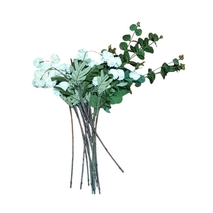 Faux Flowers Pompom Mum & Eucalyptus Kiku 10 Stems & 2 Eucalyptus