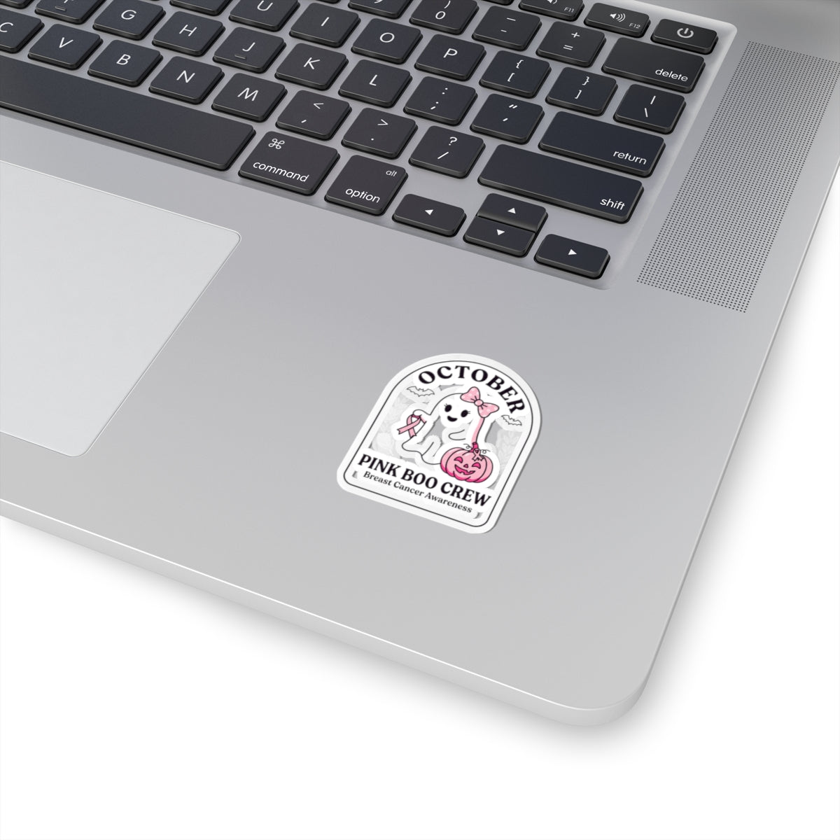 Pink Boo Crew October Ribbon Sticker | Breast Cancer Awareness Kiss-Cut