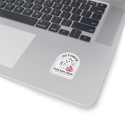Pink Boo Crew October Ribbon Sticker | Breast Cancer Awareness Kiss-Cut