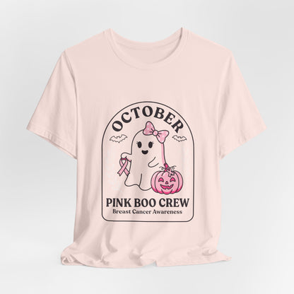 Pink Boo Crew Ghost Tee | Breast Cancer Awareness Ribbon, October Pink