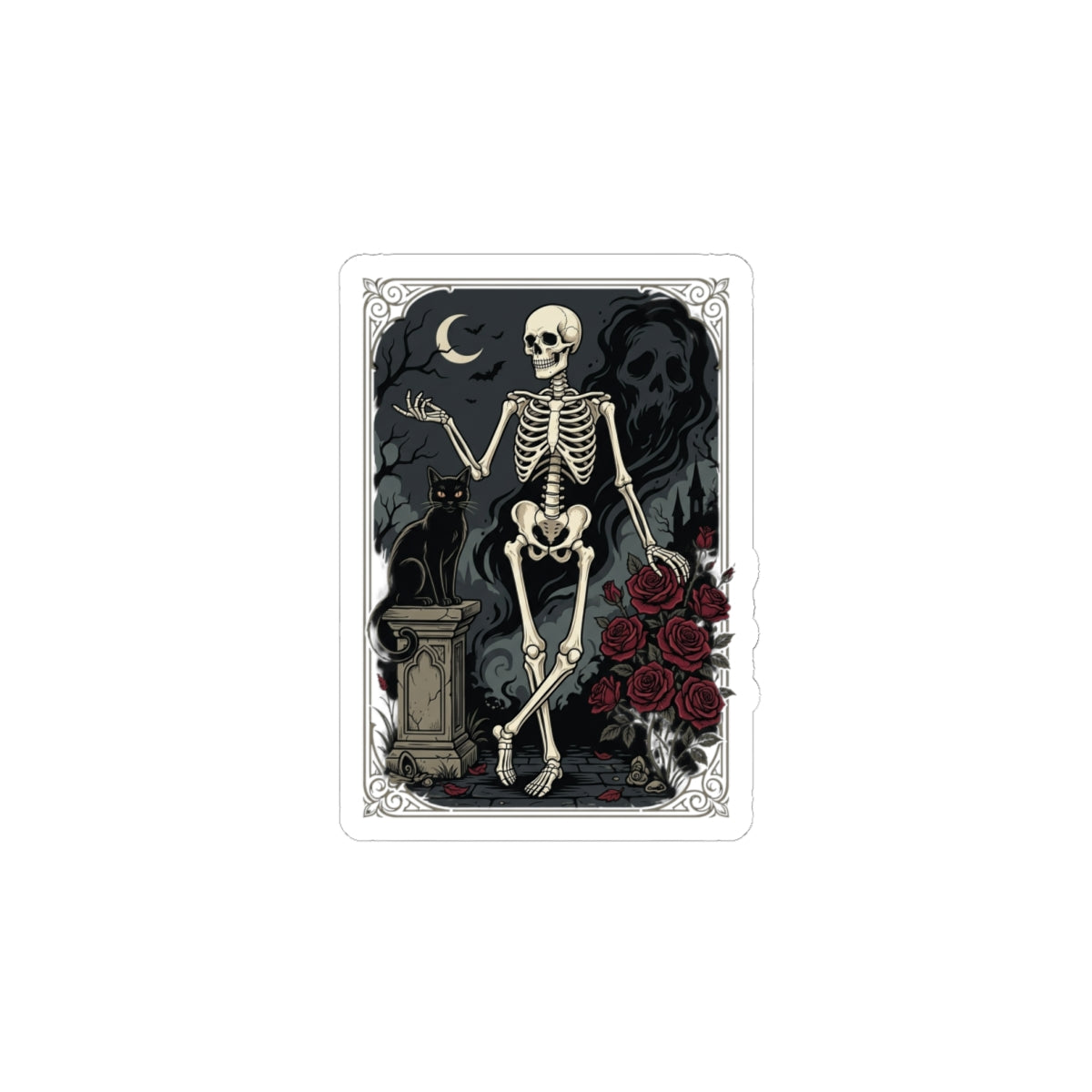 Skeleton Tarot Sticker — Gothic Rose Kiss-Cut Decorative Sticker
