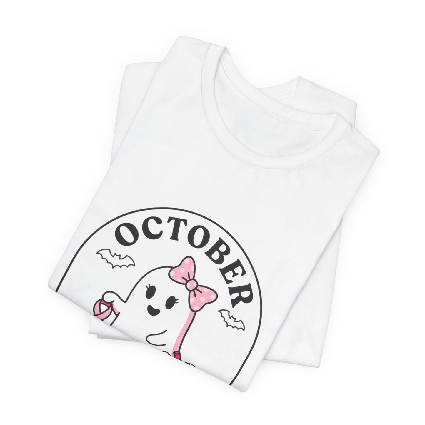 Pink Boo Crew Ghost Tee | Breast Cancer Awareness Ribbon, October Pink